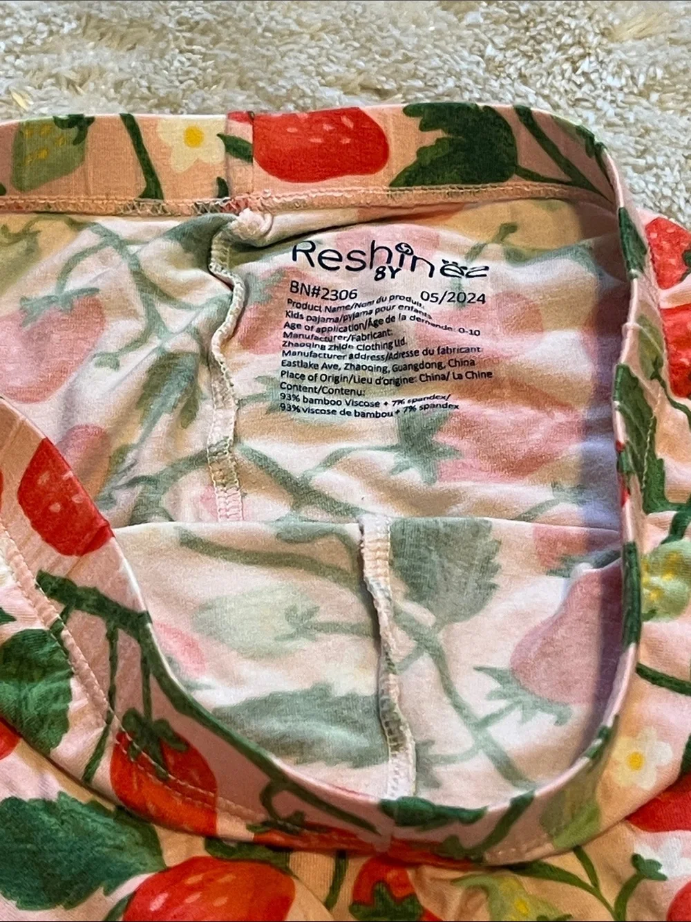 Bamboo Strawberry Print Pink Kids Pajama Set